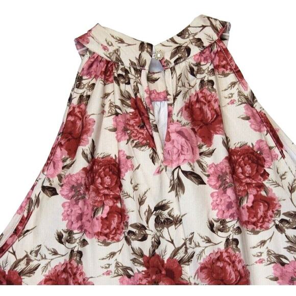 Shein Maxi Dress Halter Neck Women L Satin Beige Pink Floral Summer Beach - Picture 4 of 16